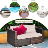 Tangkula Wicker Loveseat 2 Piece, Patio Furniture Couch with Removable Cushions, Rattan Loveseat Sofa for Balcony, Deck - Photo 6