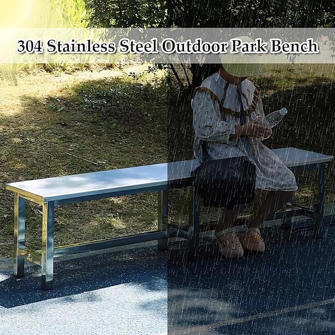Outdoor Benches Weatherproof Stainless Steel Porch Chair Metal Garden Bench Backless for Park, Shopping Mall, Residential Area, School, Workshop(120x35x45cm/47.2x13.8x17.7in)