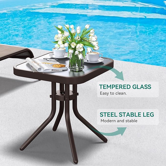 YITAHOME Pool Lounge Chair Set of 3, 2 Pieces Chaise Lounges Outdoor with Side Table - Photo 3