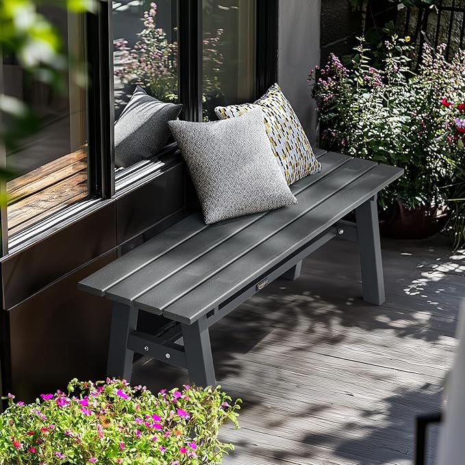 VINGLI 47” Outdoor Bench Garden Bench HDPE Porch Bench w/Metal Legs, Poly Lumber Patio Bench - Photo 7