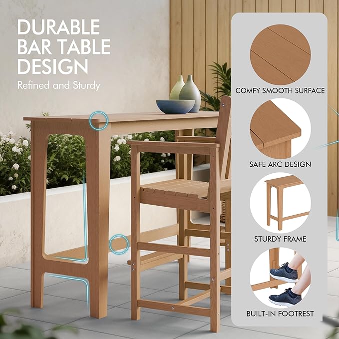 Ciokea Outdoor Bar Height Table Set of 5, 60" Extra Long Rectangle High Top Table and 4 Oversized Adirondack Chairs Set - Photo 5