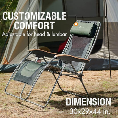 Portal Portable Zero Gravity Chair, Lounge Chair Outdoor Oversized Zero Gravity Chair Folding Lounge Chair with Adjustable Pillows and Cup Holder for Poolside Backyard and Lawn, Support 350lbs