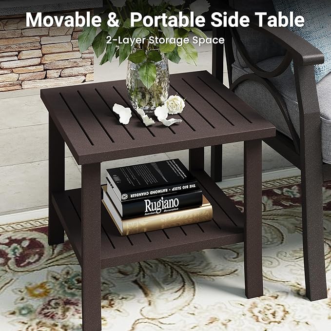 RoyalCraft Outdoor Patio Furniture Set, 3 Pieces Metal Patio Conversation Set with Side Table for Porch Garden Backyard - Photo 6