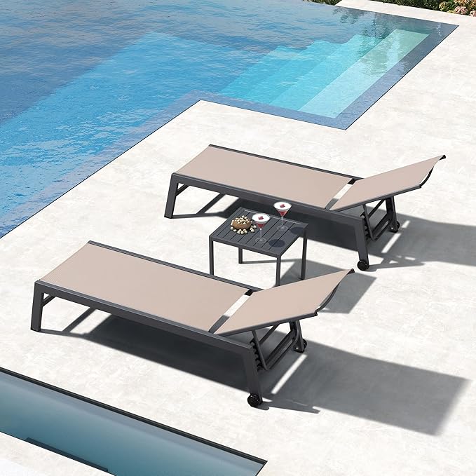 PURPLE LEAF 6-Piece Patio Chaise Lounge Outdoor Pool Lounge Chairs with Adjustable Backrest and Side Tables Aluminum - Photo 7