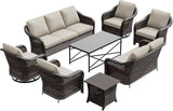 7 Pieces Patio Conversation Set, 78" Wicker 3-Seat Couch with Washable Cushions, 2 Glider Swivel Rocker Chairs - Photo 9