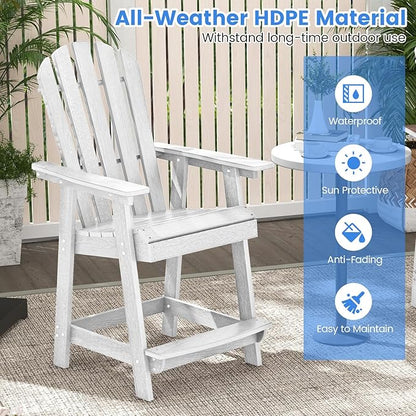 Giantex Tall Adirondack Chair, HDPE Outdoor Bar Stools with Armrests, 4.5” Wide Footrest, Patio Adirondack Barstools, All-Weather Balcony Chairs for Poolside, Garden, Backyard (1, White)