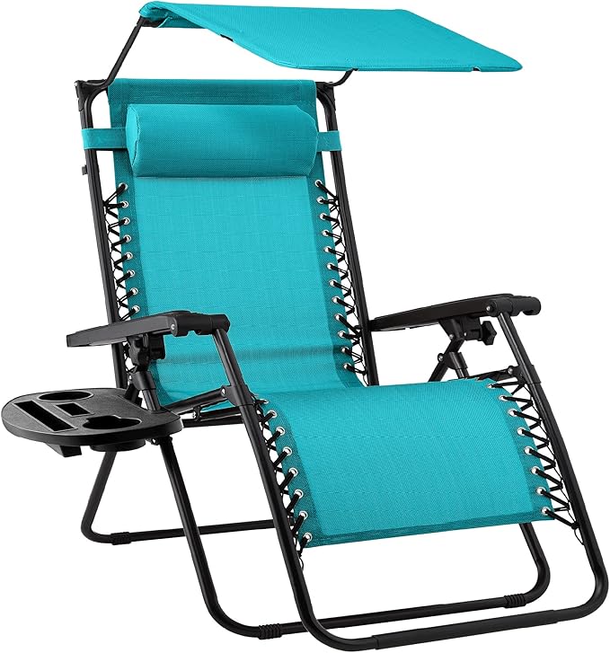 Best Choice Products Folding Zero Gravity Outdoor Recliner Patio Lounge Chair w/Adjustable Canopy Shade, Headrest - Photo 1