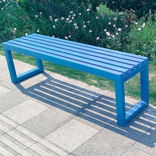 Outdoor Metal Backless Bench 3.3/3.9/4.9/5.9ft Weatherproof Heavy Duty Patio Benches Porch Seating 2-Person Dining Benches Garden Metal Bench Multifunctional Slat Furniture Chair(Blue,3.9ft)