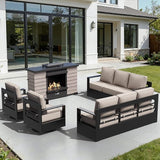 Outdoor Aluminum Furniture Set, 5-Piece Patio Conversation Set, 2 Swivel Chairs, 2 Sofa and 1 Fireplace - Photo 1