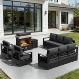 Outdoor Aluminum Furniture Set, 5-Piece Patio Conversation Set, 2 Swivel Chairs, 2 Sofa and 1 Fireplace - Photo 1