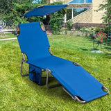 Giantex Tanning Chair, Patio Chaise Lounge Chair with 5 Adjustable Position, Shade Canopy, Storage Pocket, Camping Cot - Photo 2