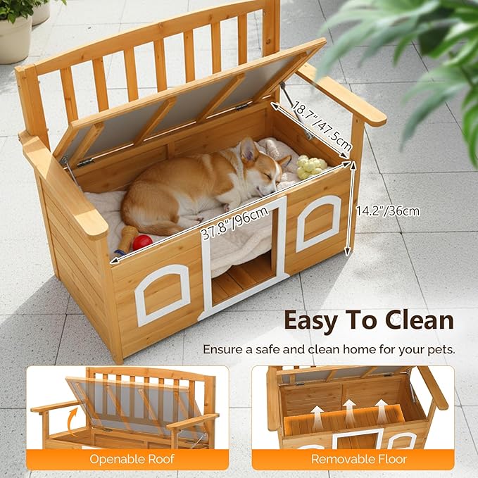 VINGLI Outdoor Storage Bench with Built-in Dog House - Photo 4