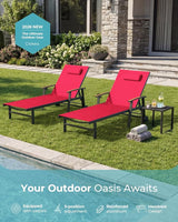 Ciokea Outdoor Lounge Chair with Pillow, 5-Position Aluminum Chaise Lounge with Wheels & Armrests - Photo 7