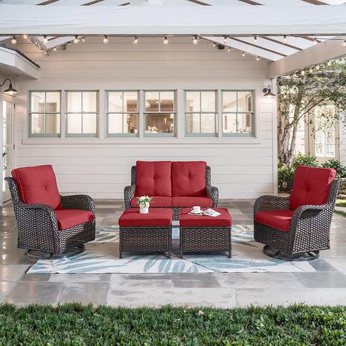 Belord 5 Piece Wicker Patio Furniture Set, Outdoor Swivel Rocker Chairs Set of 2 with Ottomans and Loveseat - Photo 1