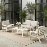 Patio Furniture Set, HDPE Outdoor Sofa Set with Beige Washable Cushions, Patio Conversation Sets for Lawn, Garden, Porch - Photo 1