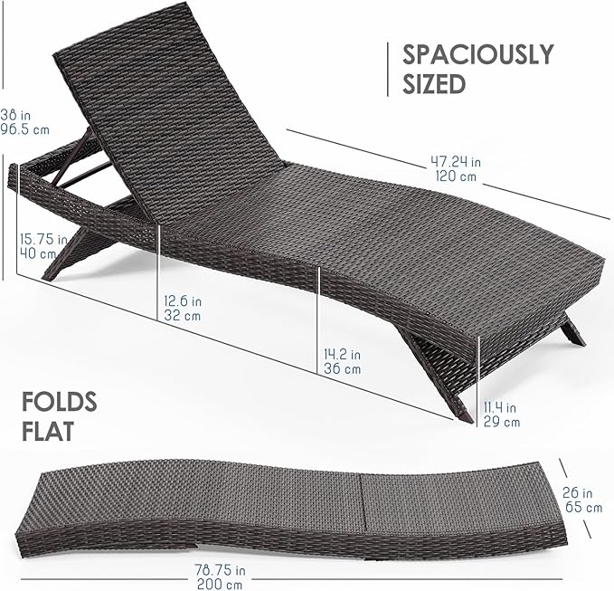 Nestl Chaise Lounge Chair Outdoor Set of 2, Wicker Patio Lounge Chair, Outdoor Lounge Chair with Reclining Backrest - Photo 2