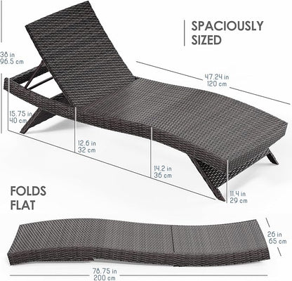 Nestl Chaise Lounge Chair Outdoor Set of 4, Wicker Patio Lounge Chair, Outdoor Lounge Chair with Reclining Backrest