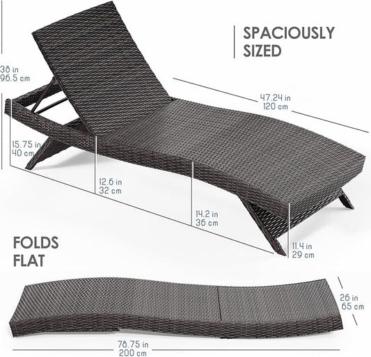 Nestl Chaise Lounge Chair Outdoor Set of 4, Wicker Patio Lounge Chair, Outdoor Lounge Chair with Reclining Backrest