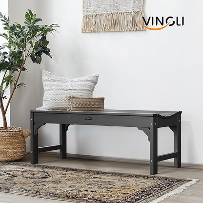 VINGLI Outdoor Bench Garden Bench HDPE Porch Bench, All-Weather Patio Bench, Poly Lumber Oversized Park Bench 800 lbs Weight Capacity (Black)