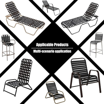 Vinyl Straps for Patio Chair Repair Kit 2'' Wide 50 Ft Long Replacement Straps + 50 Free Rivets for Outdoor Lawn Furniture Chaise Lounge Repair (Black)