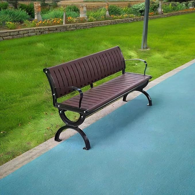 Outdoor Bench Garden Bench, Metal Garden Bench with Backrest and Armrests, Outdoor Patio Bench for Park, Porch and Church, Strong Load-Bearing Capacity(150 * 53 * 73cm/59 * 20.9 * 28.7in)