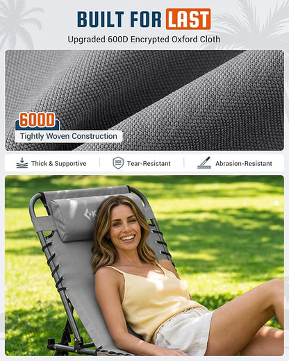 KingCamp Lounge Chair with face Hole, 400LBS Tanning Chairs for Outside, Adjustable 5-Position Beach Lounge Chairs Folding Sun Tanning Chair for Outside Beach Patio Sun Bathing Pool Backyard