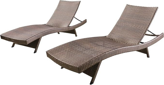 Christopher Knight Home Salem Outdoor Wicker Armless Chaise Lounges, 2-Pcs Set, Mixed Mocha