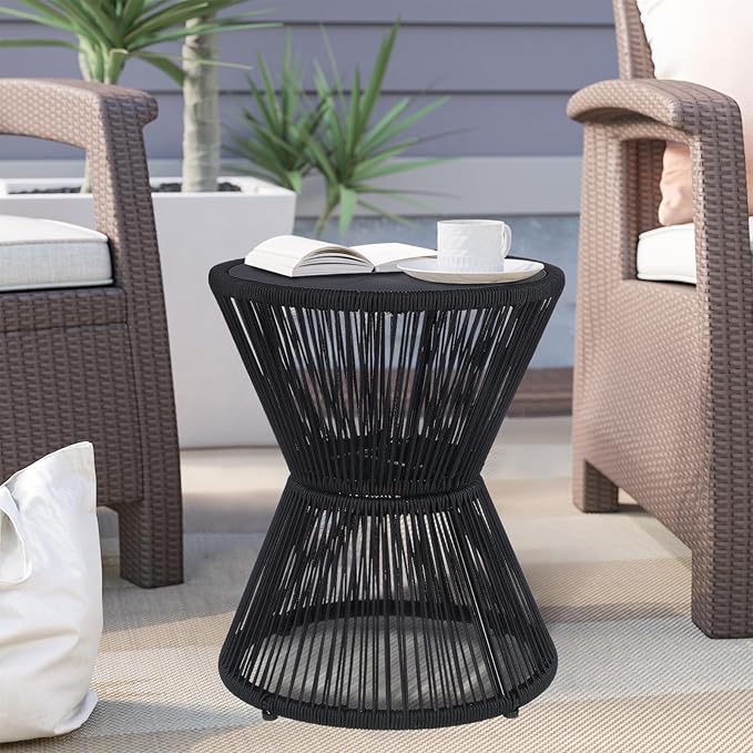 SUNNYPARK Outdoor Side Table 20'' H Small End Tables Woven Rope Weather Resistant with Glass Top Round Coffee Table for - Photo 5