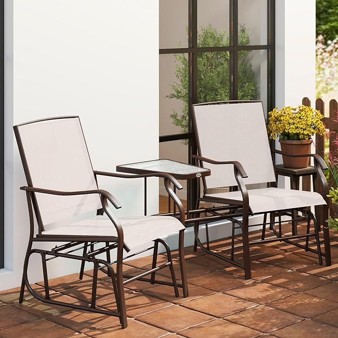 Outsunny Outdoor Glider Chairs with Coffee Table - Photo 9