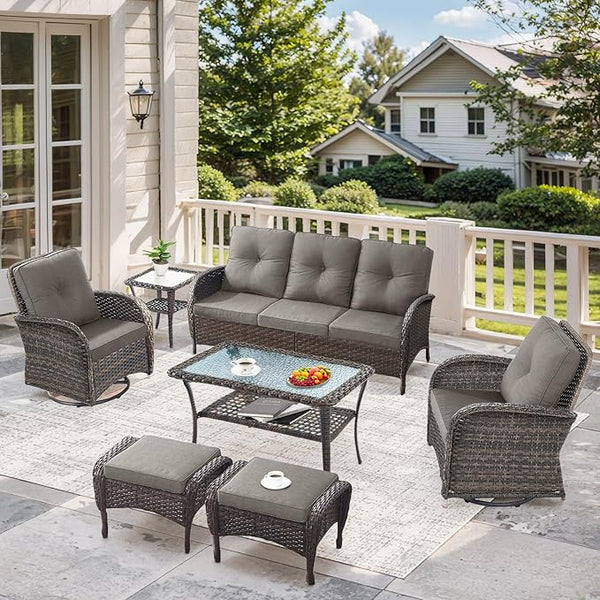 7 Pieces Outdoor Patio Furniture-Swivel Patio Chairs Set of 2 Outdoor Wicker Rattan Sofa Couch with Ottoman Outdoor - Photo 1