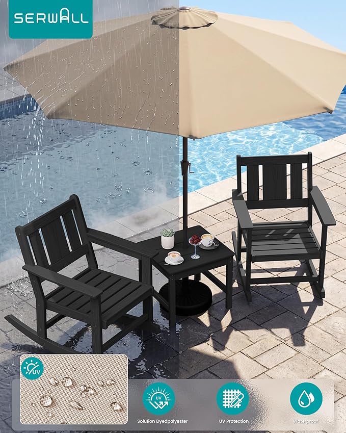 SERWALL Outdoor Rocking Chairs Set of 2 with 1 Side Table & 9ft Patio Umbrella - Photo 4