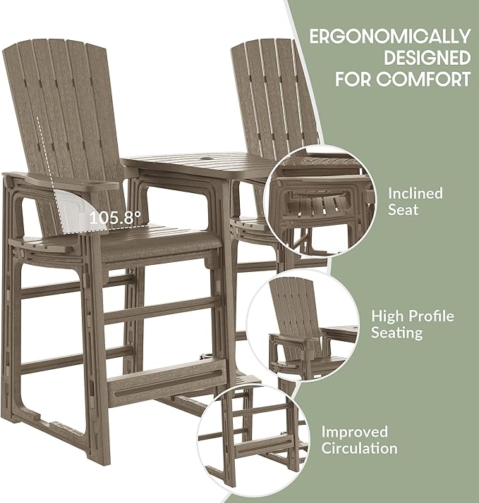 WestinTrends Azura Outdoor Tall Adirondack Chairs with Connecting Table Tray (Set of 2), Weathered Wood