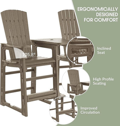 WestinTrends Azura Outdoor Tall Adirondack Chairs with Connecting Table Tray (Set of 2), Weathered Wood
