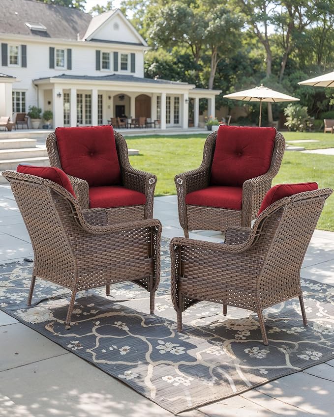 Patio Wicker Chairs Outdoor Furniture Chair - Set of 4 Outside All Weather Lawn Dining Brown Rattan Armchair with High - Photo 6
