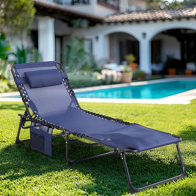 Unovivy Tanning Chairs with Face Hole Set of 2, Patio Lounge Chairs with 5-Position Reclining Back, Portable Folding Outdoor Lounge Chair for Sunbathing, Pool, Patio, Camping