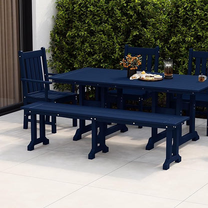 WestinTrends Malibu 65" Outdoor Dining Bench, All Weather Resistant Poly Lumber Patio Garden Bench Trestle Long Bench for Both Outdoor and Indoor, Navy Blue