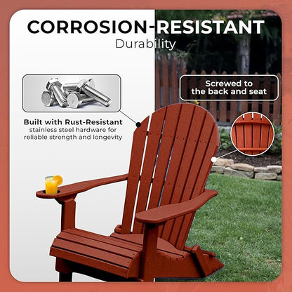 Ecommersify Folding Adirondack Chair with Cup Holder - (Cherrywood) - Heavy Duty Recycled Poly Lumber Folding Chair - Amish Crafted Outdoor Furniture - Made in USA