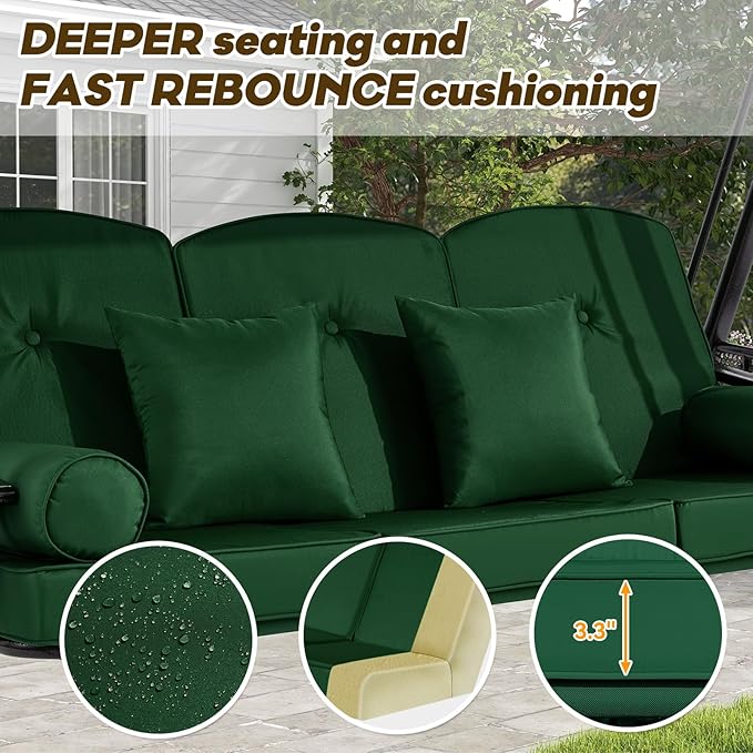 3 in 1 Outdoor Porch Swing with Canopy, 3 Seat Outdoor Swing for Adults, Patio Swing Chair with Thickened Cushions - Photo 5
