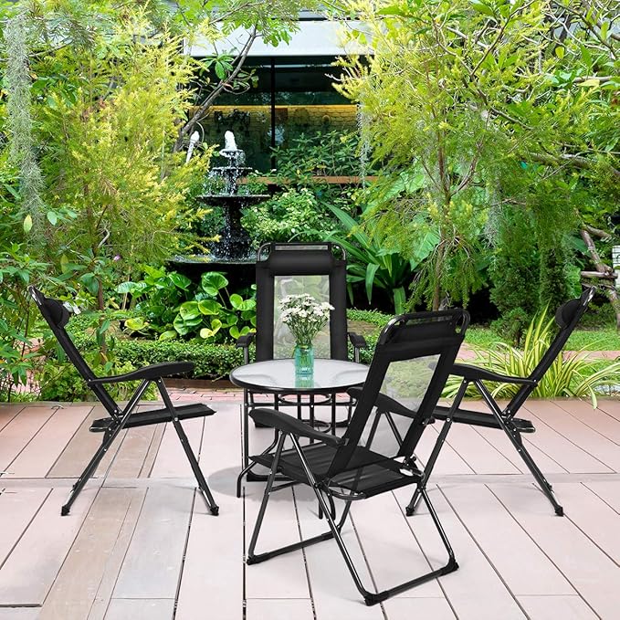 Giantex Set of 4 Patio Dining Chairs, Folding Lounge Chairs with 7 Level Adjustable Backrest, 300 Lbs Capacity - Photo 2