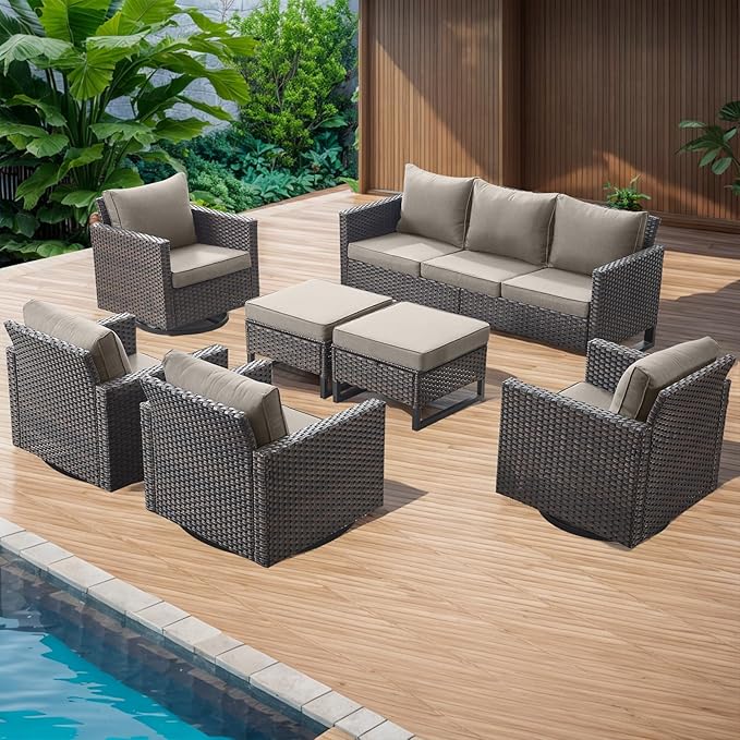 Rilyson Wicker Outdoor Patio Furniture Set - 7 Piece Patio Conversation Set with 4 Swivel Rocker Chairs - Photo 7