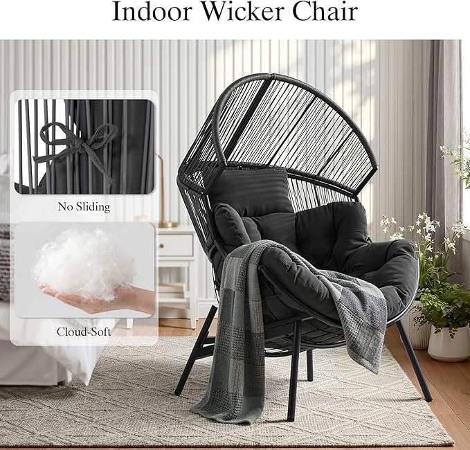 ONBRILL Egg Chair for Outdoor & Indoor, Patio Wicker Chair with Thick Cushion, Oversized Rattan Chairs for Balcony - Photo 7