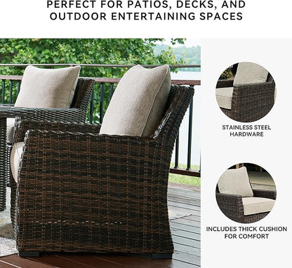 Signature Design by Ashley Brook Ranch Casual Nuvella Weather Resistant Fabric Outdoor Lounge Chair with Cushion, Dark Brown & Beige