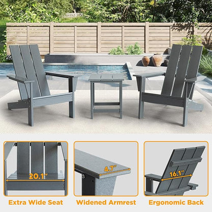 PROHIKER Adirondack Chair Set of 2, HDPE Patio Chair with Table Set, All Weather Outdoor Chairs for Lawn Garden Porch Backyard(Grey)