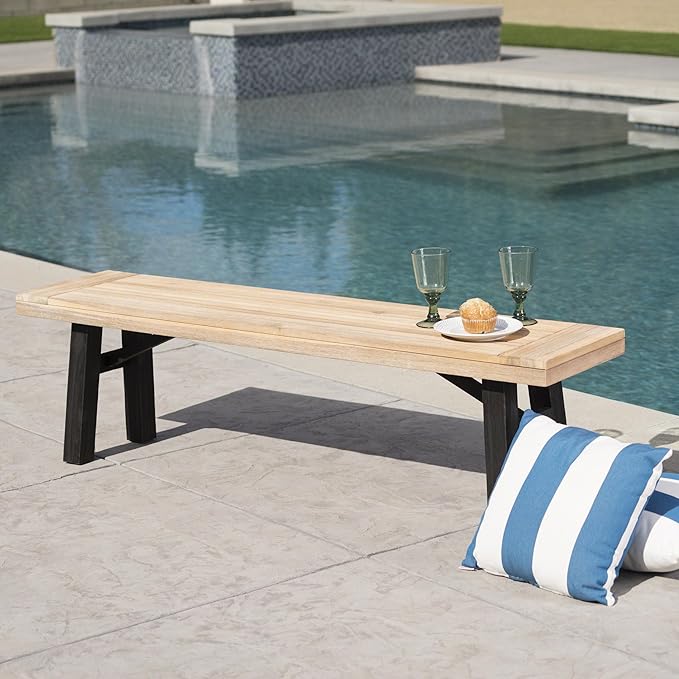 Christopher Knight Home Danee Acacia Wood Outdoor Bench, Solid Wood Garden Bench with Classic Slat Design, Rustic Patio Seating for Dining, Porch or Poolside, Natural and Gray