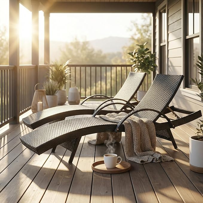 OVENTA Outdoor Wicker Patio Chaise Lounge Chair Set of 6, Dark Brown Rattan Pool Furniture Lounger for Outside Poolside Lounges, Jumbo Co Chaise Lounge Chairs, Wicker Patio Pool Furniture