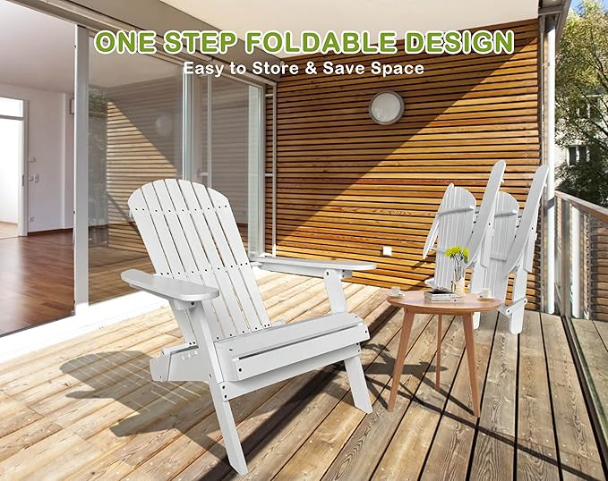 Foldable Adirondack Chairs - All-Weather Lawn & Patio Chairs with Wide Armrests, Solid Wood, 350 Lbs, White - Photo 5