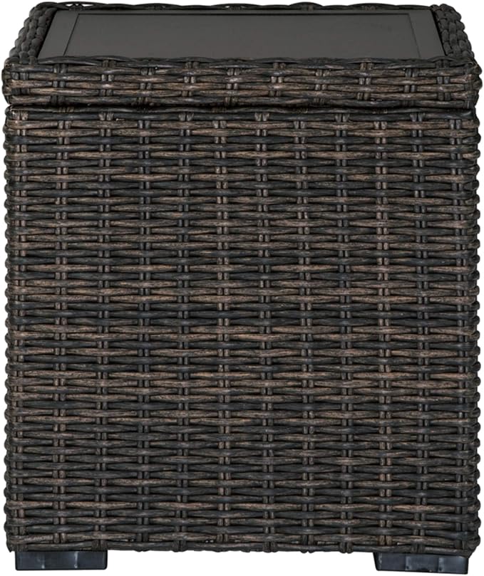 BOWERY HILL Square Patio End Table, 22.25 in H x 19.75 in W x 20 in D, All-Weather Resin Wicker with Rust-Proof Aluminum Frame, Brown Finish, Outdoor Table for Patio or Garden Use