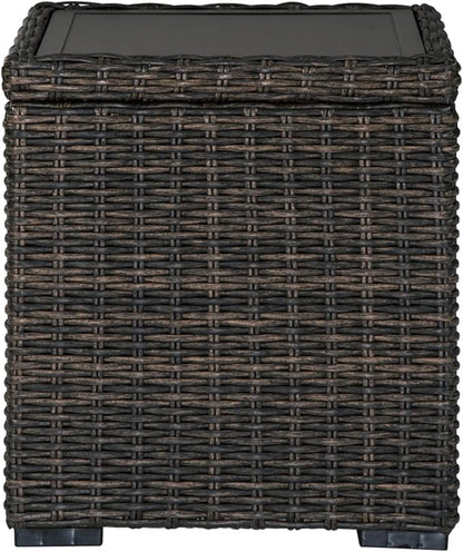 BOWERY HILL Square Patio End Table, 22.25 in H x 19.75 in W x 20 in D, All-Weather Resin Wicker with Rust-Proof Aluminum Frame, Brown Finish, Outdoor Table for Patio or Garden Use
