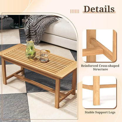 Giantex Teak Wood Patio Coffee Table - 36” Rectangular Outside Side Table with Slatted Tabletop, Solid Center Table, Outdoor Cocktail Table for Deck, Backyard, Garden, Poolside, Balcony, Natural