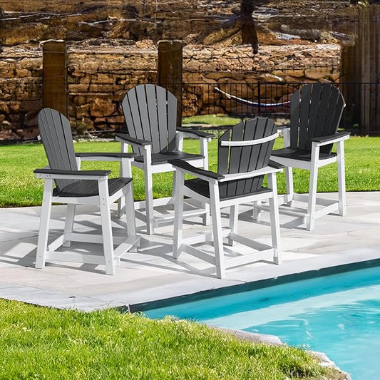 TYARDS Tall Adirondack Chair Set of 4, Recyclable HDPE Balcony Chair, Patio Chair with Widened Armrests and Footrest, Capacity 400LBS, Outdoor Chairs for Garden, Backyard